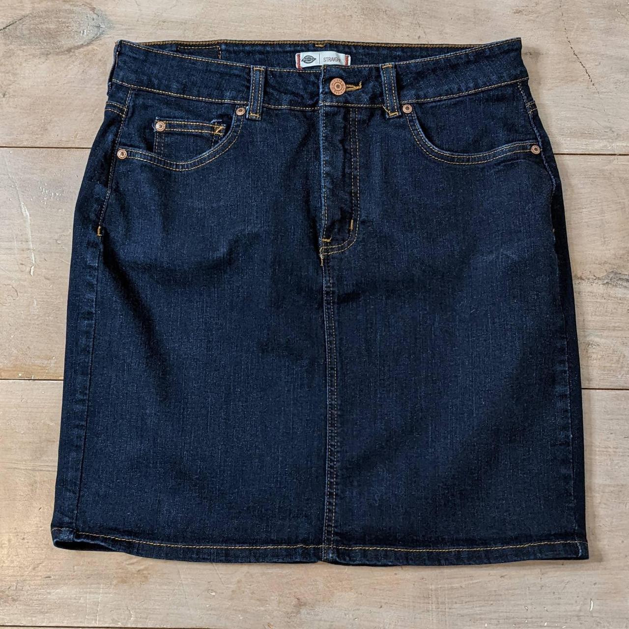Dickies Straight 5 Pocket Blue Denim Mini Skirt Size... - Depop