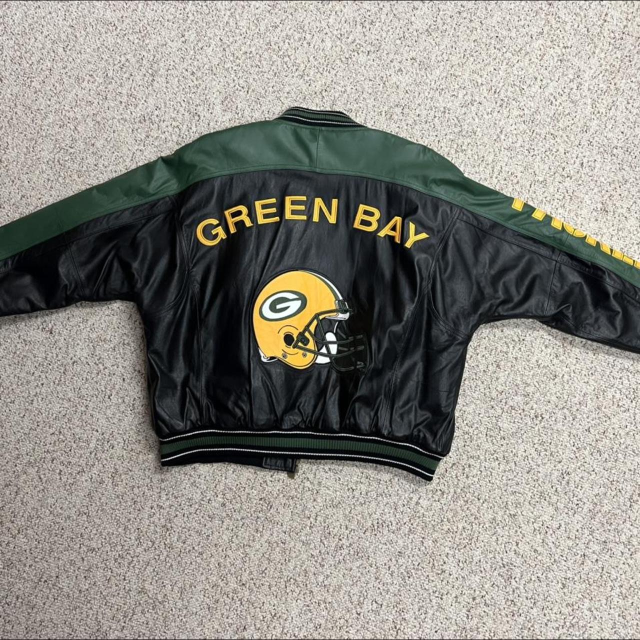 Vintage NFL Green Bay Packers Leather Jacket Size - Depop