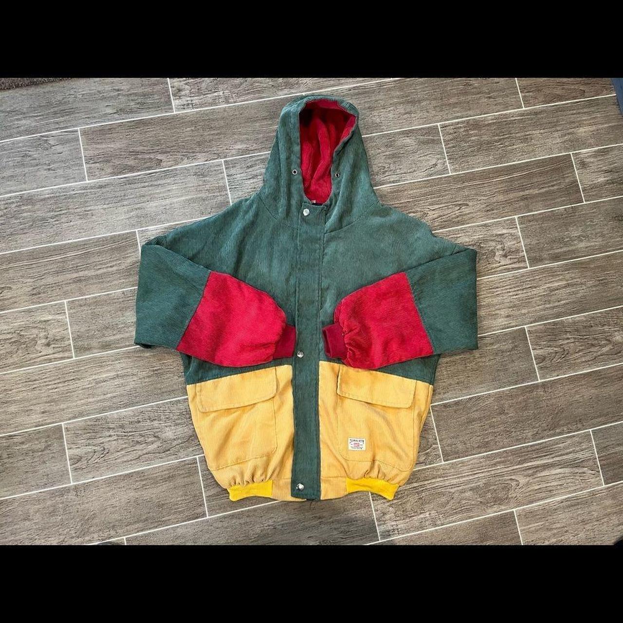 Multi colored zip up jacket. Has snaps on top of the... - Depop