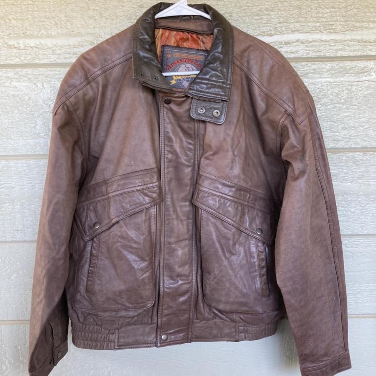 Vintage leather bomber jacket Adventure bound... - Depop