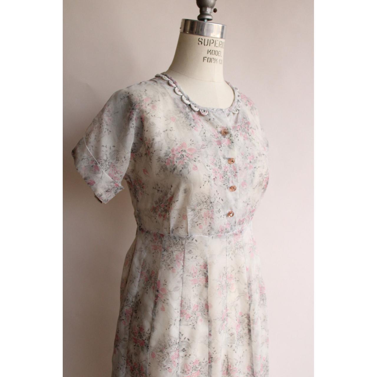 Darling gray and pink floral print nylon dress from... - Depop