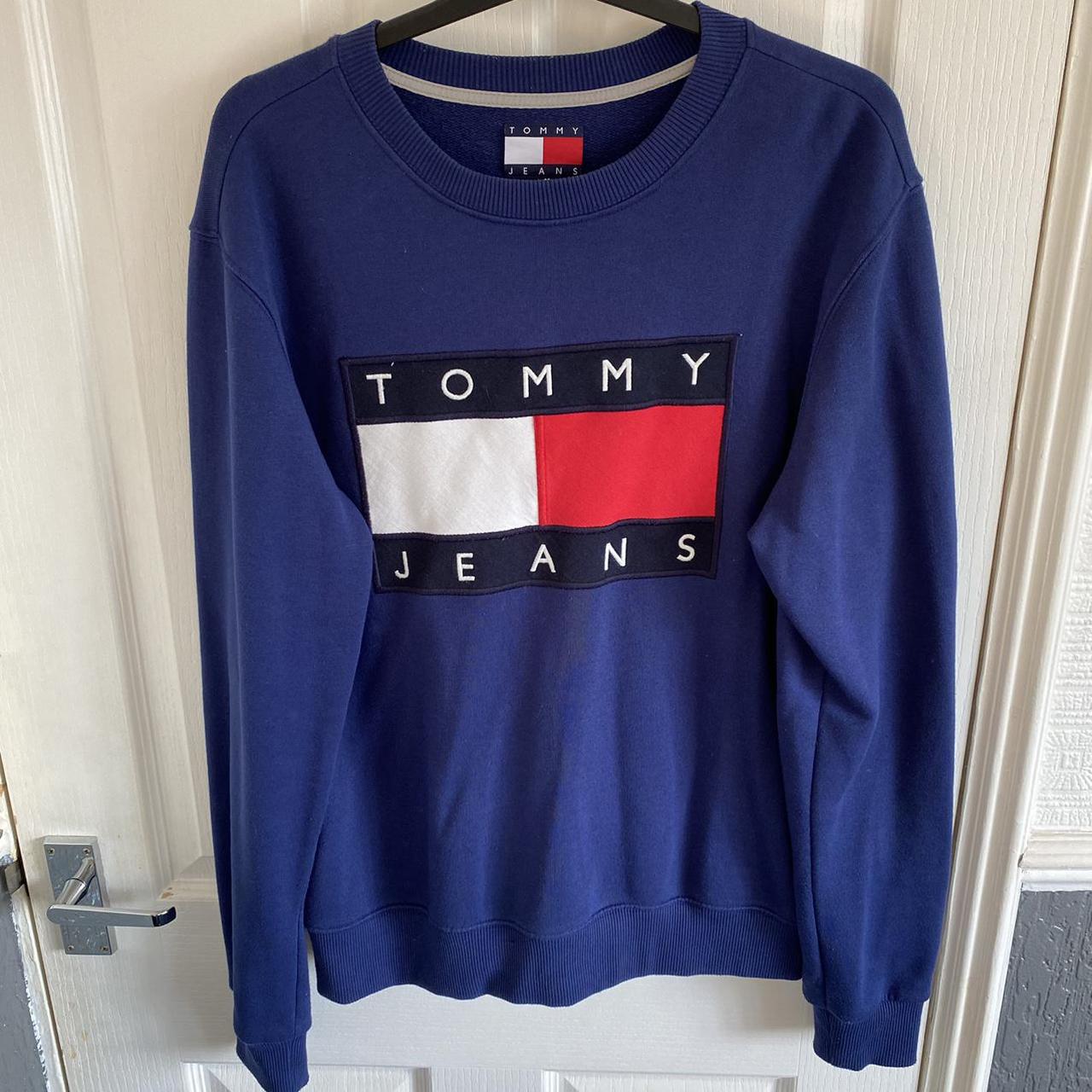 Tommy Hilfiger Crewneck in Navy Size Medium... - Depop