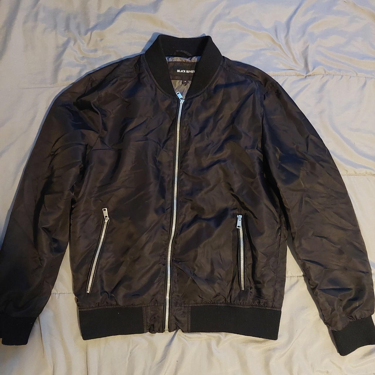 Black rivet bomber jacket sale