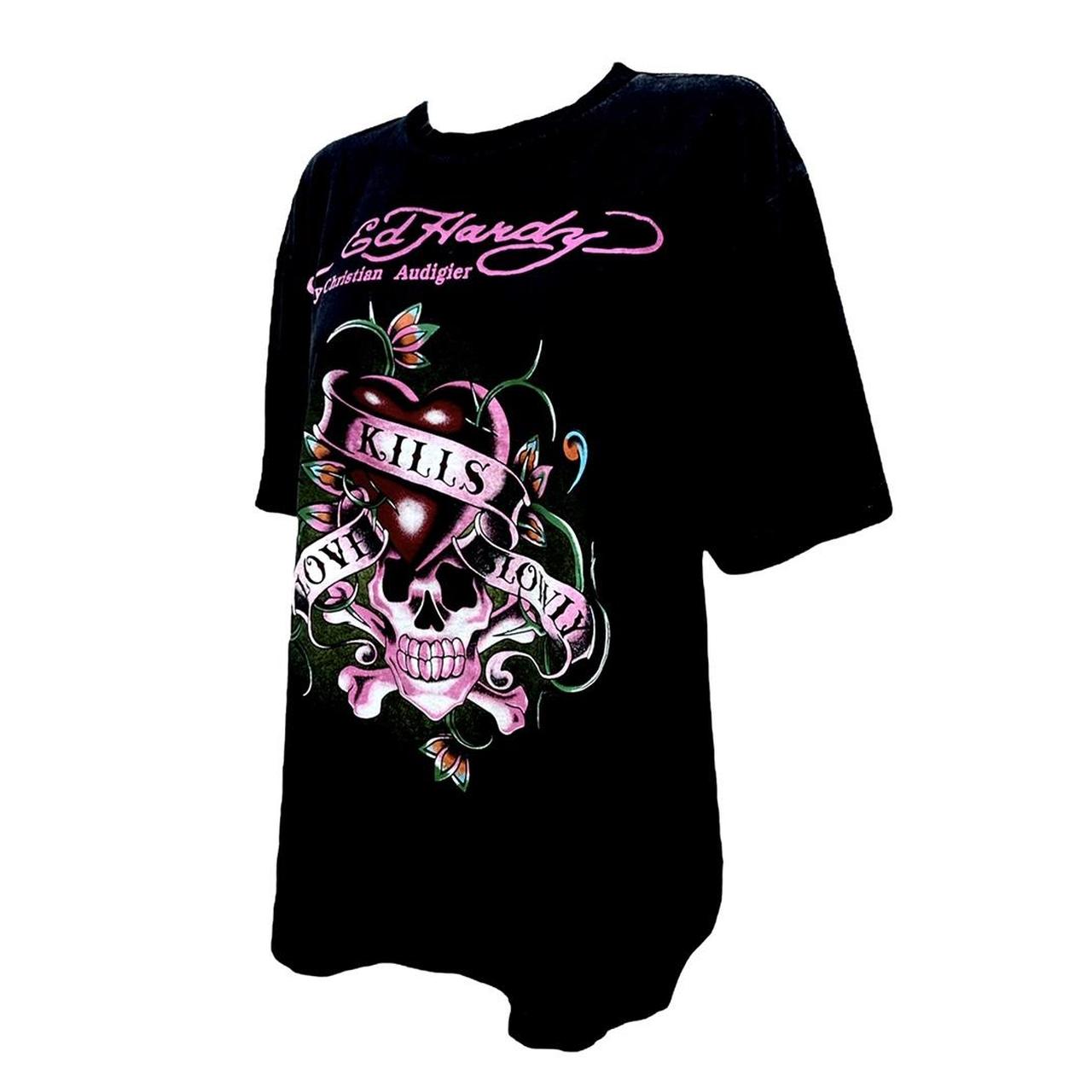 Ed Hardy Men's Black and Pink T-shirt | Depop