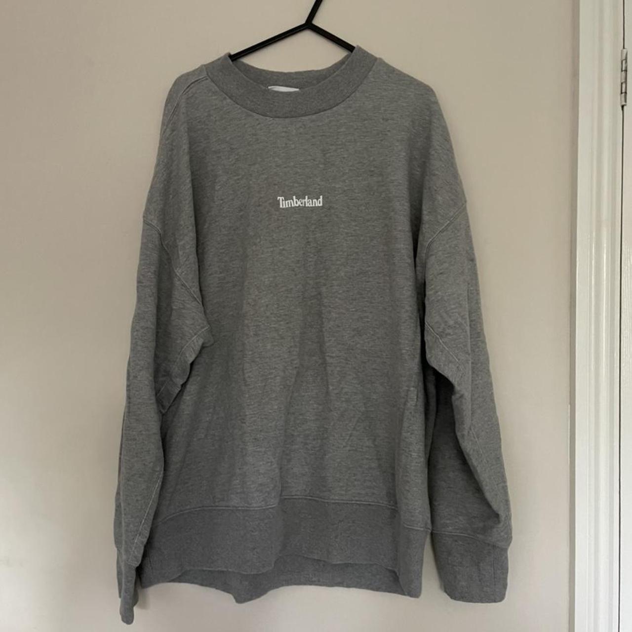 Vintage Grey Timberland Sweatshirt with Large Logo... - Depop