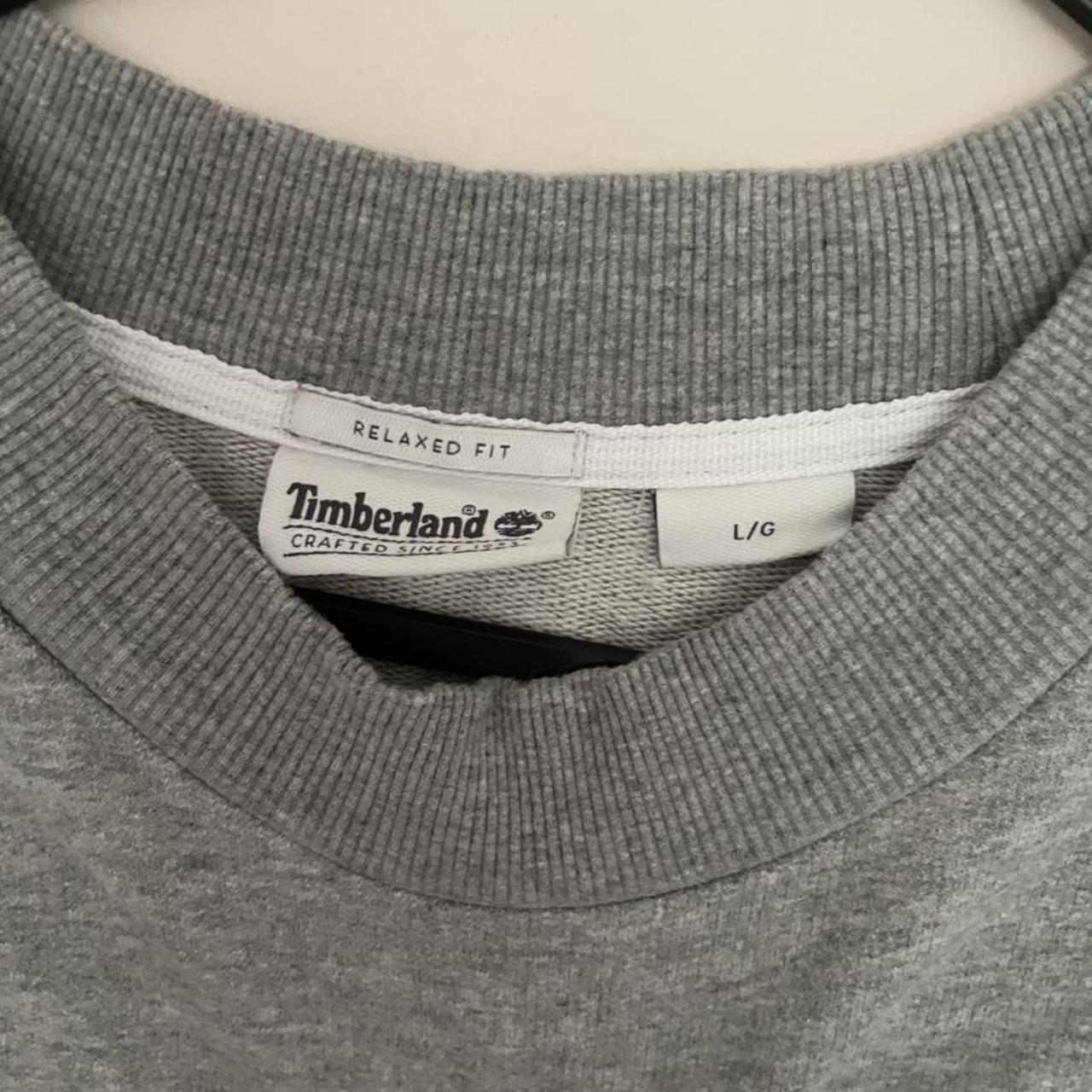 Vintage Grey Timberland Sweatshirt with Large Logo... - Depop