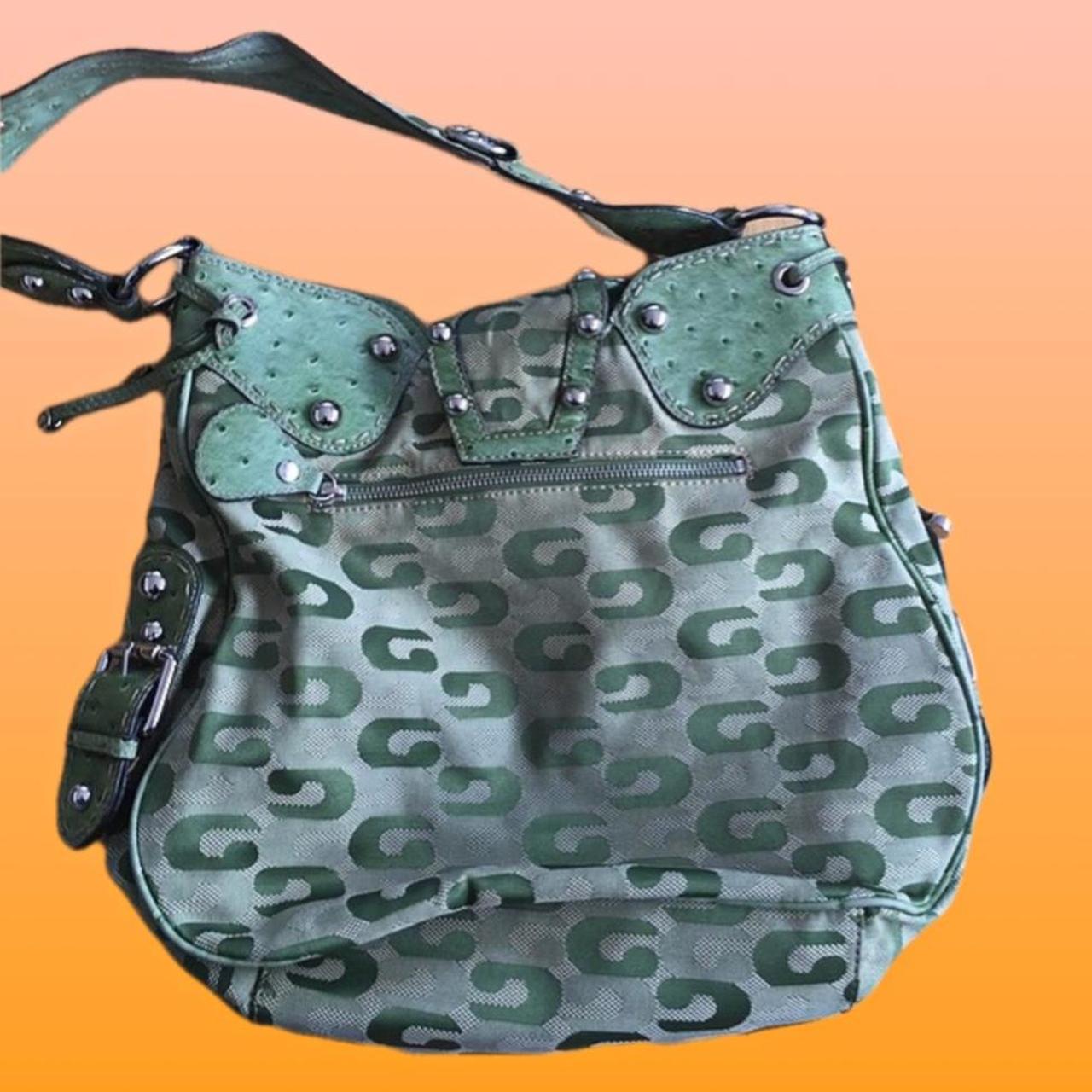Guess y2k leather bag zip closure Green monogram... Depop
