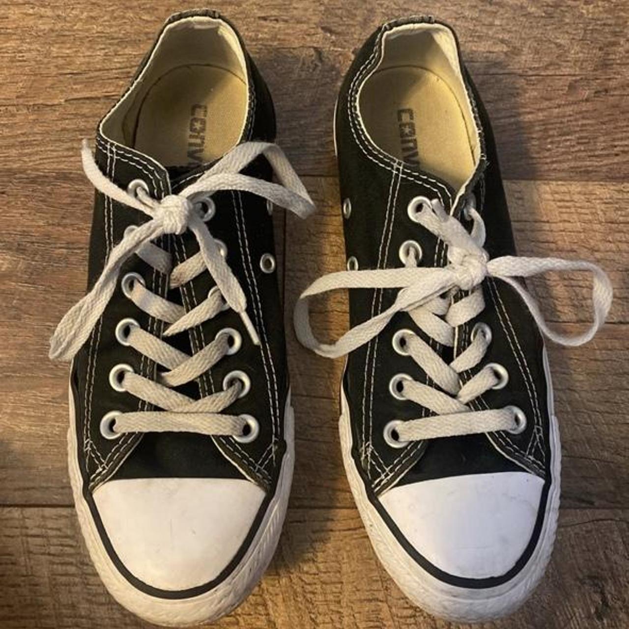 low top black converse good used condition, has some... - Depop