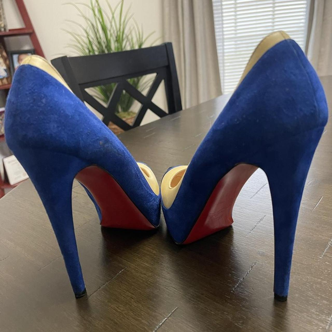 blue red bottom heels