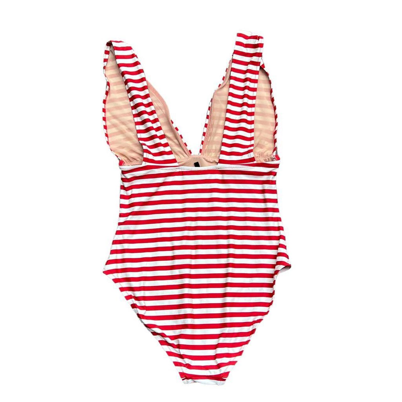 JCREW Red & White Plunging One Piece Swimsuit Size... - Depop