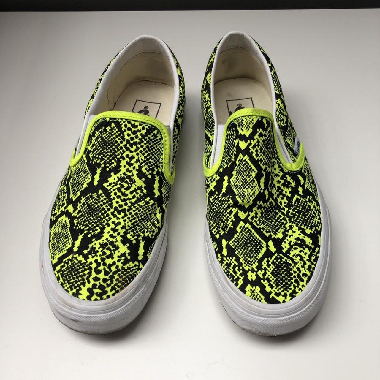 #Vans trainers slip on Neon yellow & black Worn... - Depop