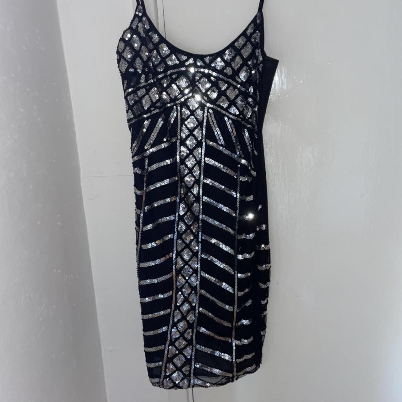 Black silver bodycon dress only been worn once... - Depop