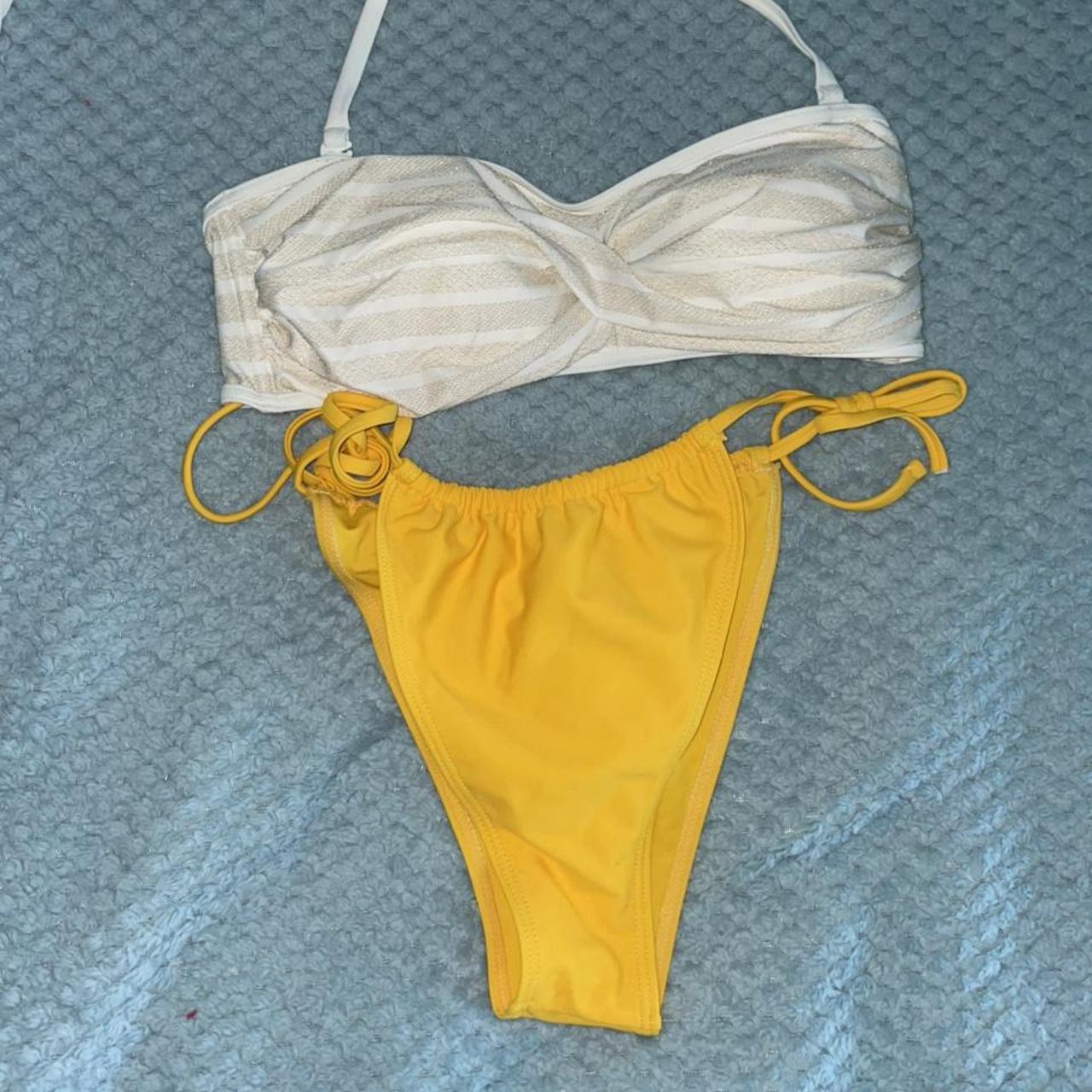 Gold glitter bikini with yellow / orange bikini... Depop