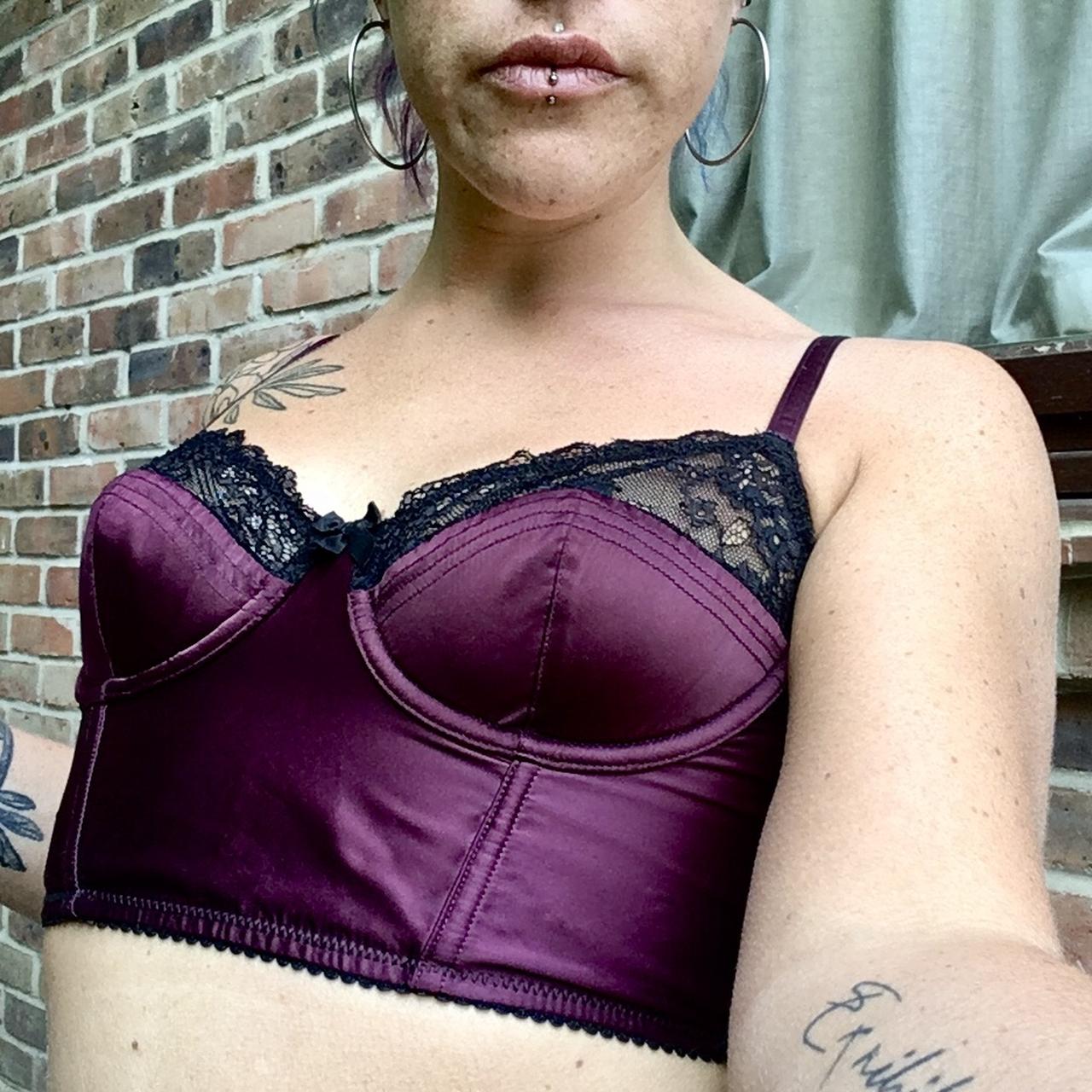 Vintage style burgundy satin bra - Sexy retro - Depop
