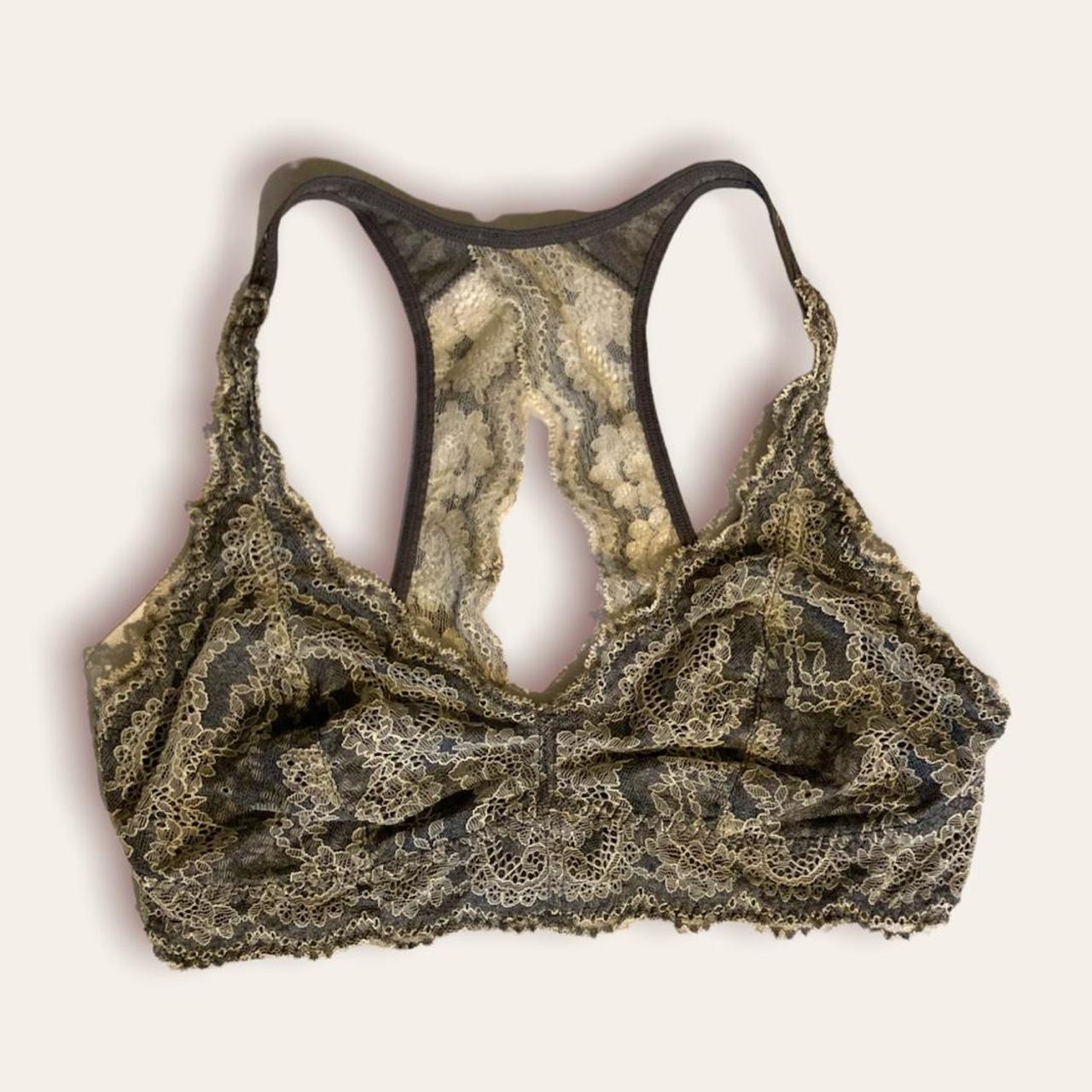Lace Bralette A gray and cream lace bralette with a - Depop