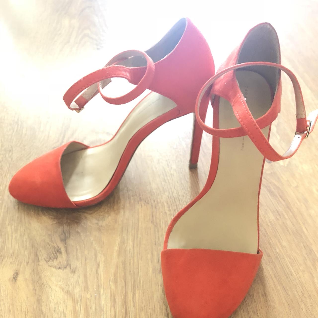 Zara orange cross strap round toe sandals in a size... - Depop