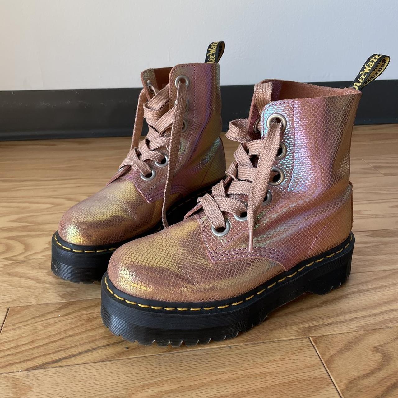 Doc Marten Pink Molly Platform Iridescent Boots Depop