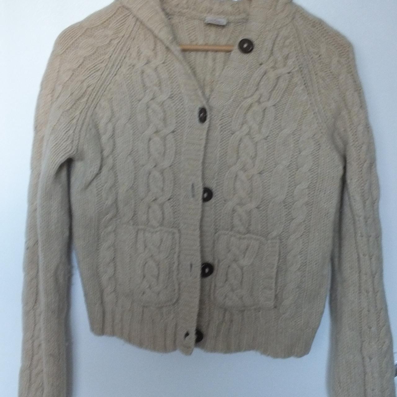 Vintage cream cable knit lamb wool cardigan, fastens... - Depop