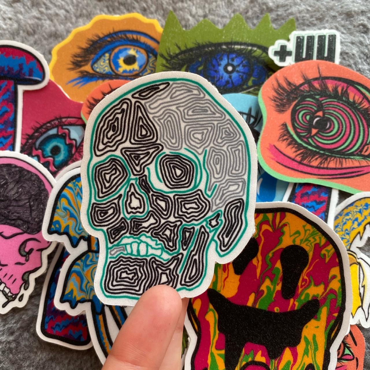 Skull Trippy Psychedelic Vinyl Sticker £2 regular... - Depop