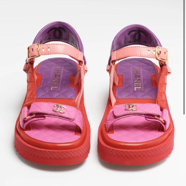 Chanel Sandals (multicolored) pink, red, orange, - Depop