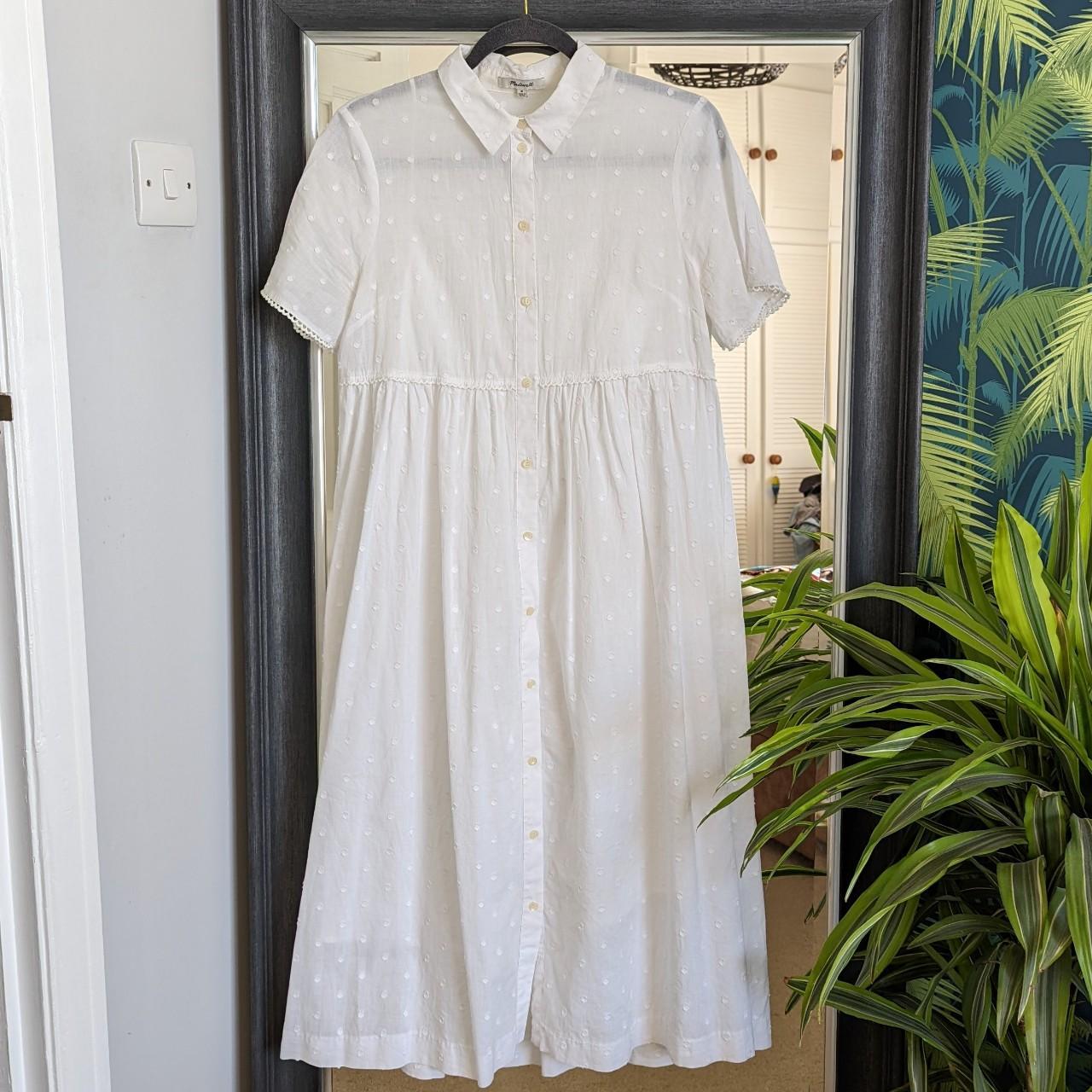 Madewell 100% cotton white dress with embroidered... - Depop