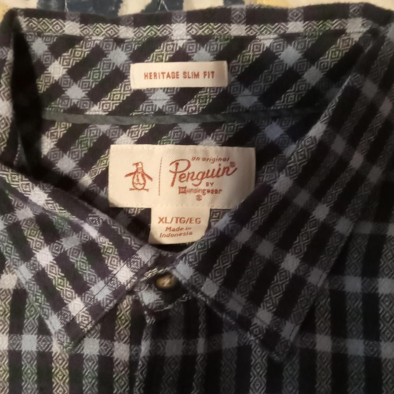 Original Penguin Men's Blue and Navy Shirt | Depop