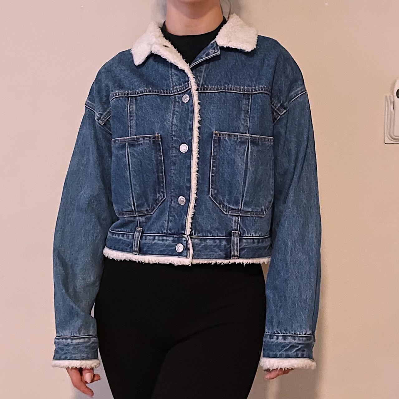 Forever 21 shearling denim jacket Size: S Womens - Depop