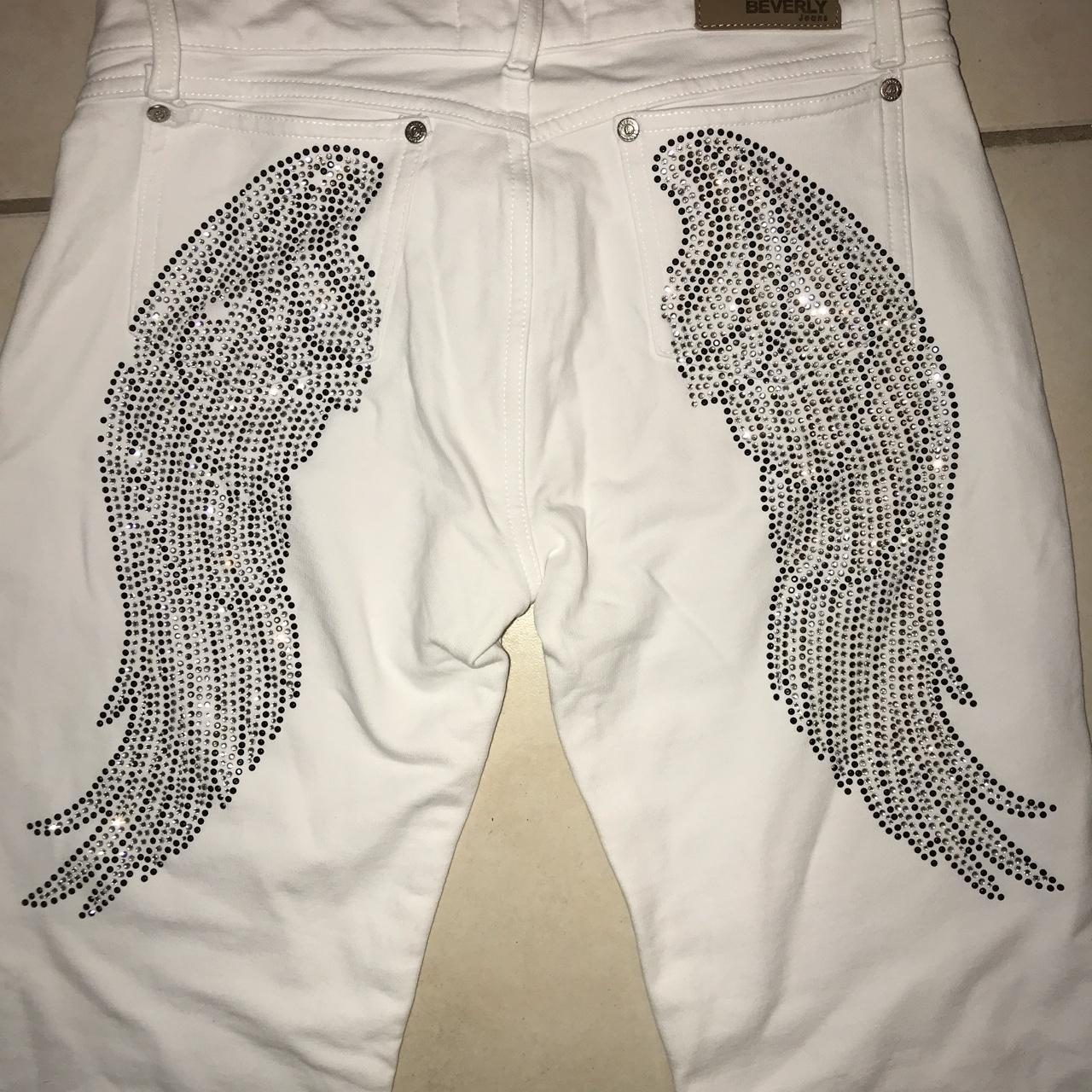 White Denim Jeans with Angel Wings. -These are by… - Depop