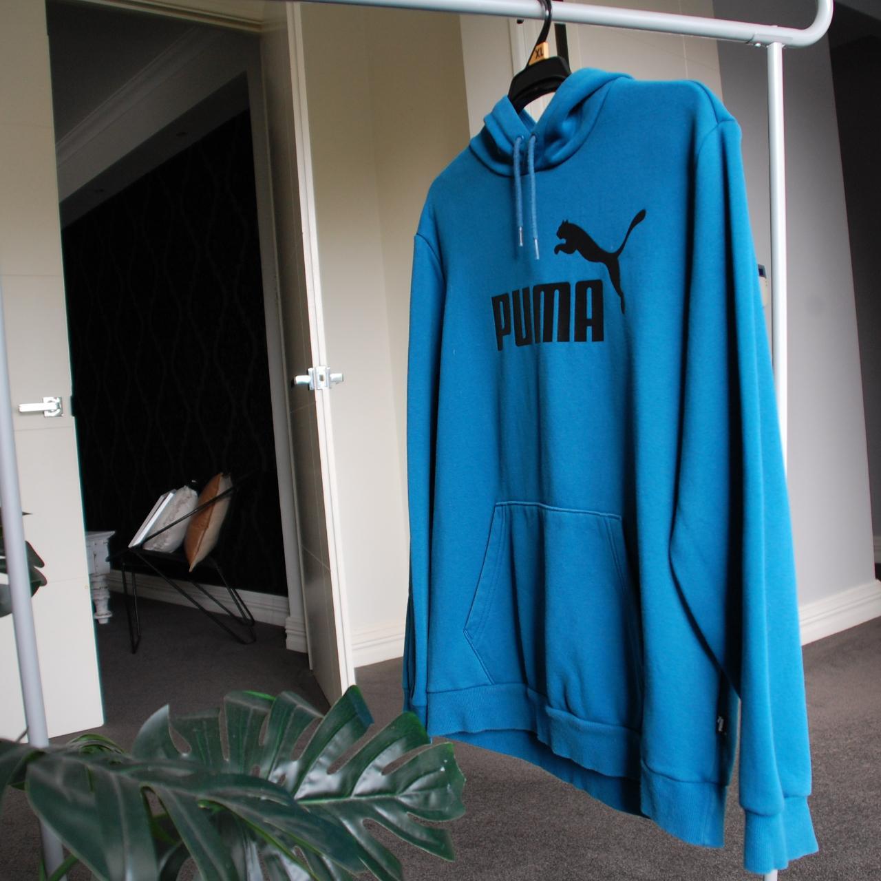 Puma Men's Black and Blue Hoodie | Depop