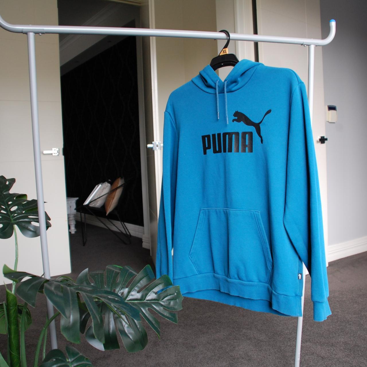 Puma Men's Black and Blue Hoodie | Depop