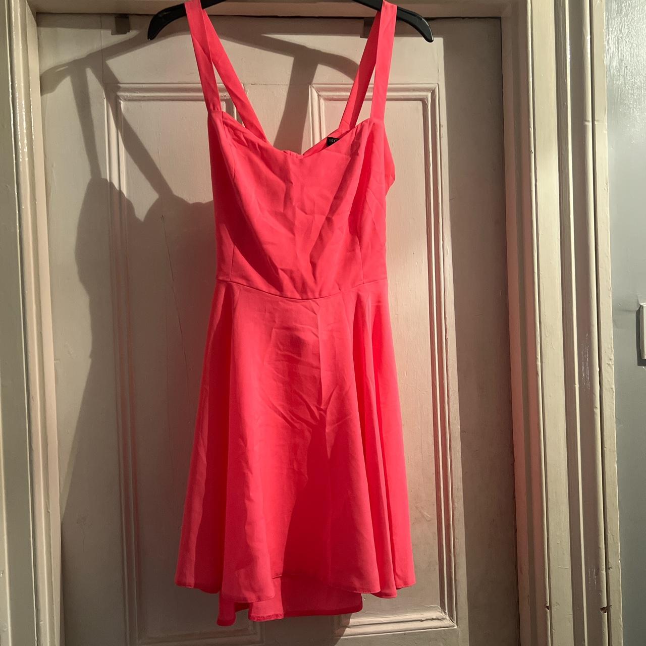 Bright pink flowy summer dress great with a tan!... - Depop