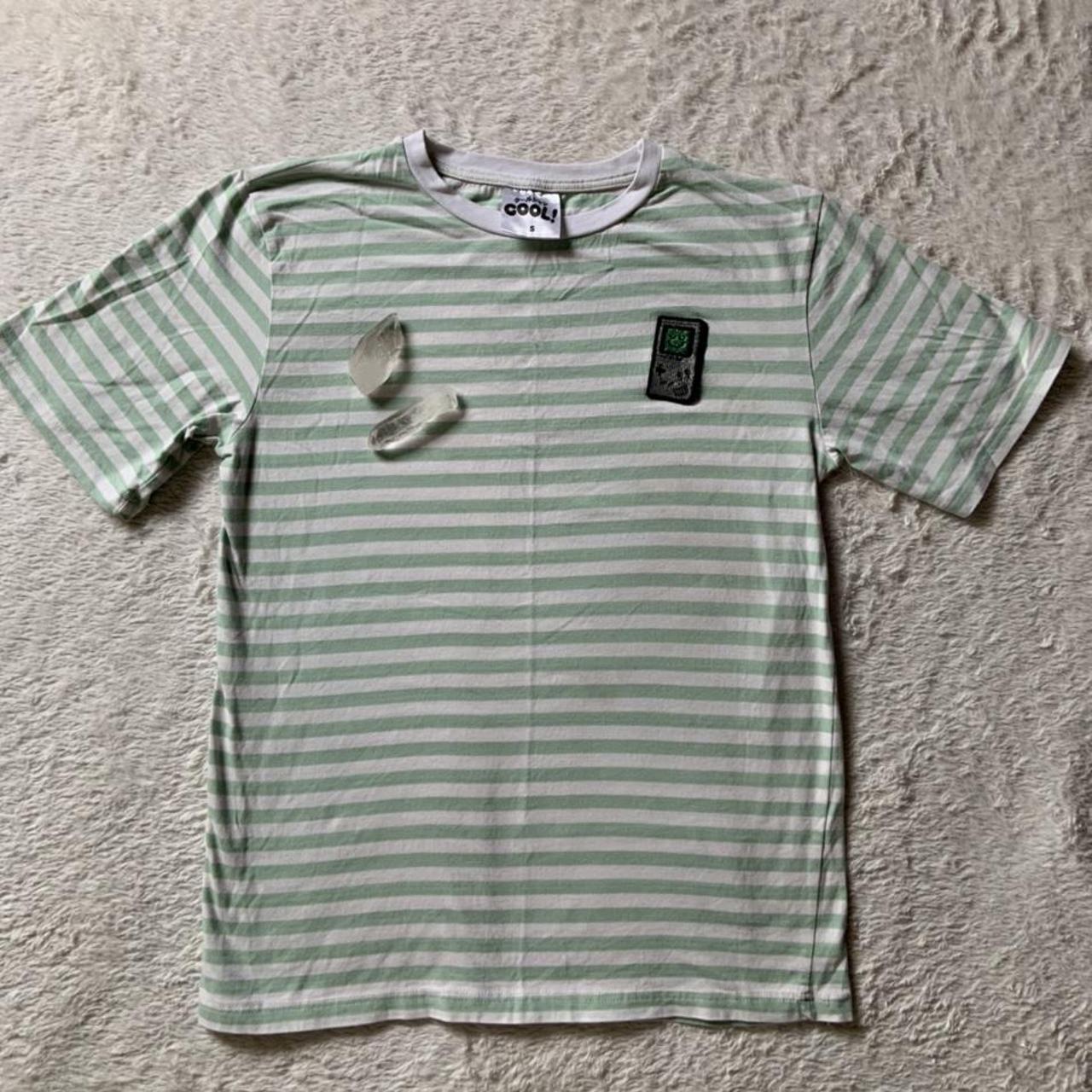 Green and White Striped COOL! Shirtz with lil... - Depop