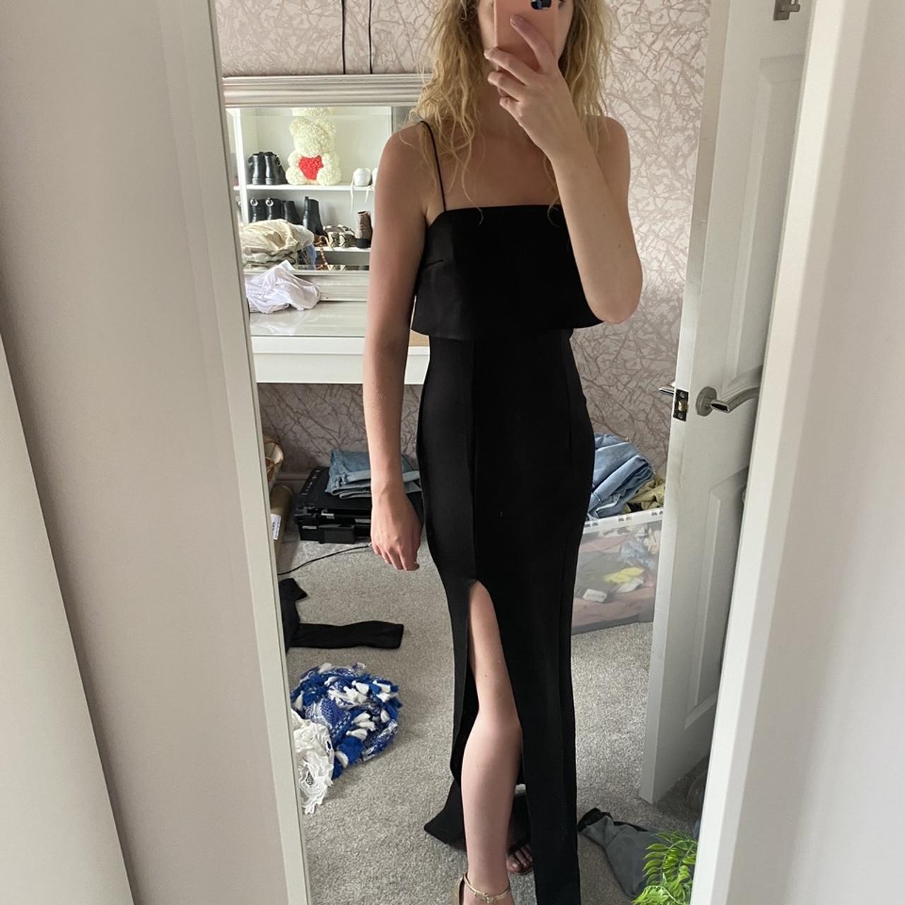 formal black dress with split