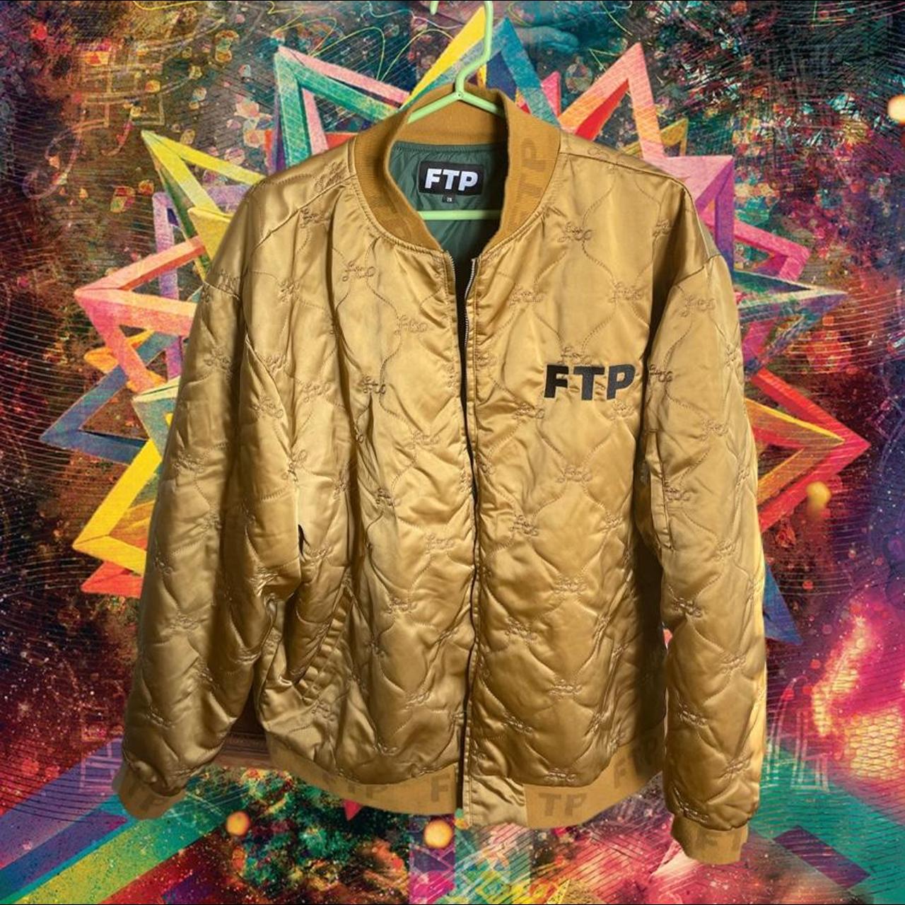 FTP Quilted Satin Bomber jacket in gold. Size XXL,...