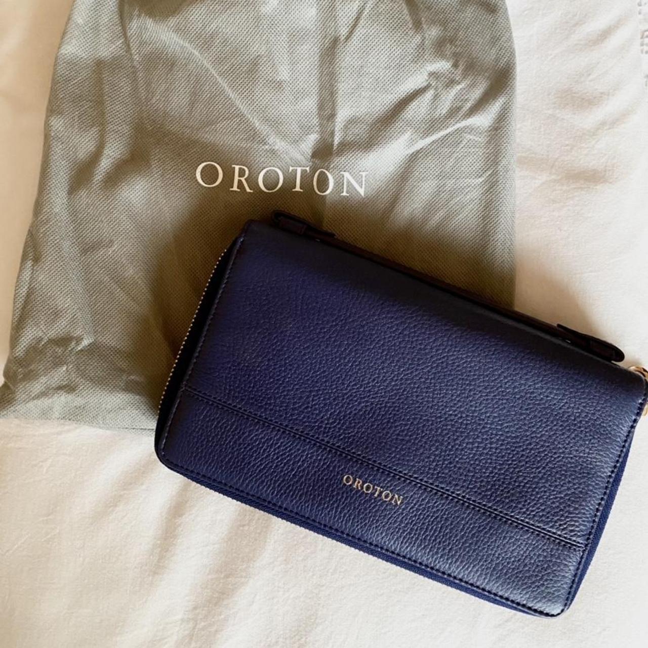 Oroton Large Multi Pocket Zip Around Wallet Navy in... Depop