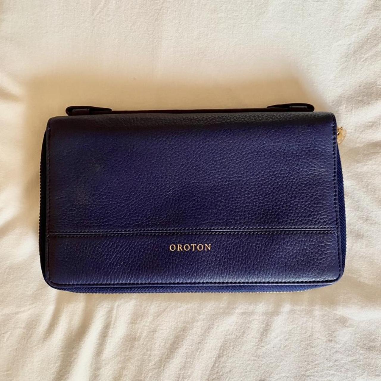 Oroton Large Multi Pocket Zip Around Wallet Navy in... Depop