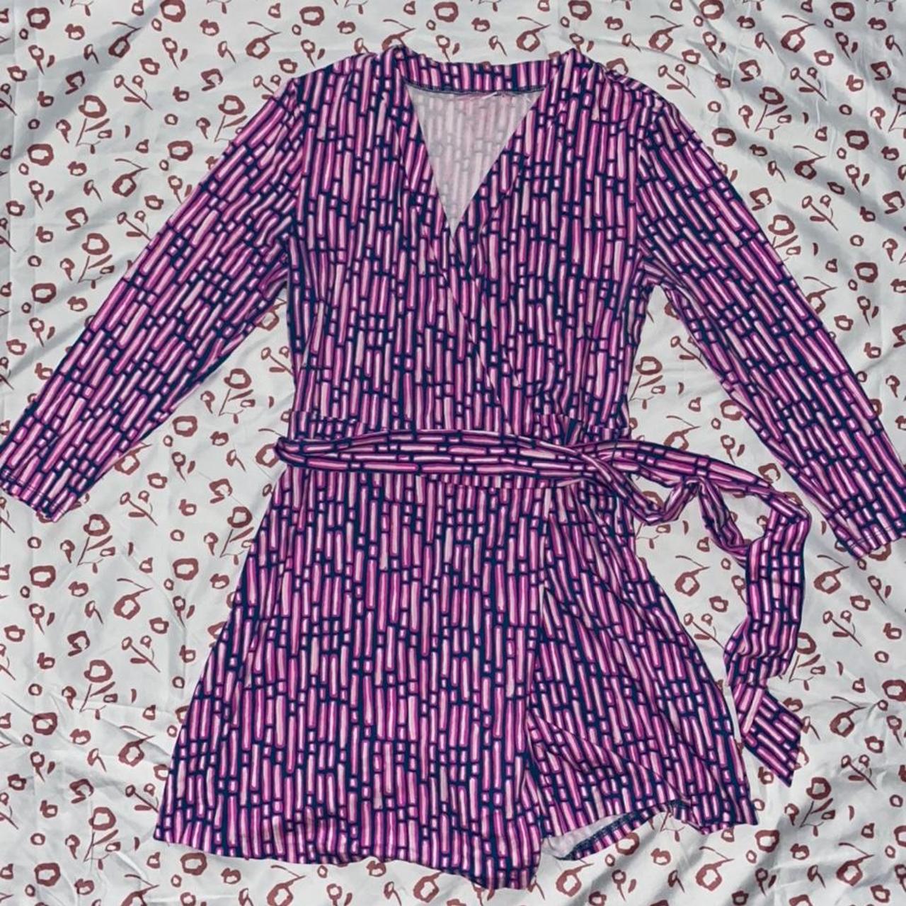 Lilly Pulitzer romper in pink and purple, worn once.... - Depop