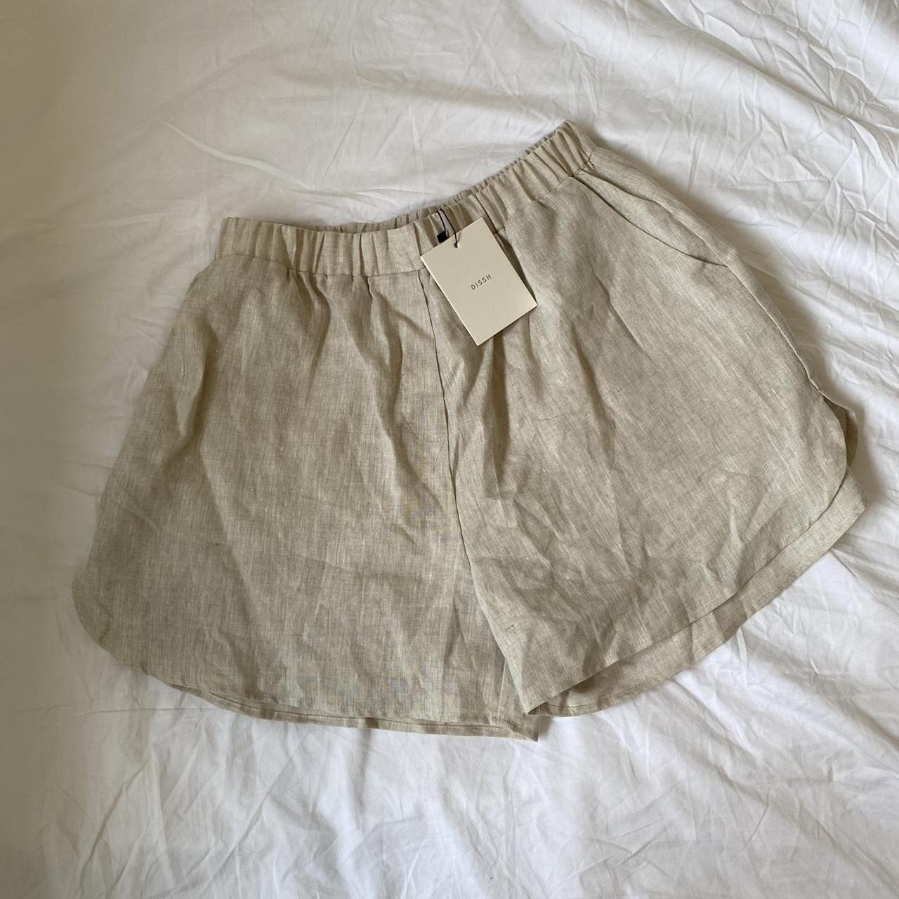 Dissh linen shorts size 12 in natural Perfect... - Depop