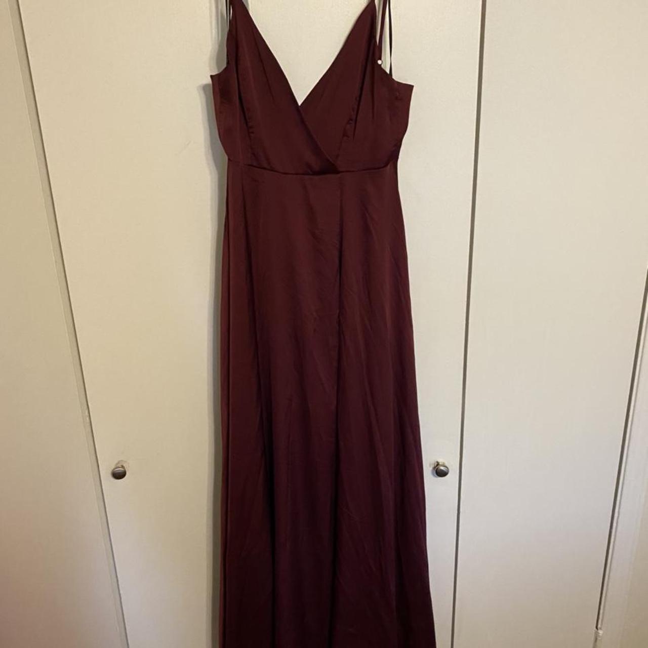 Burgundy satin maxi dress extra small. I am roughly... - Depop