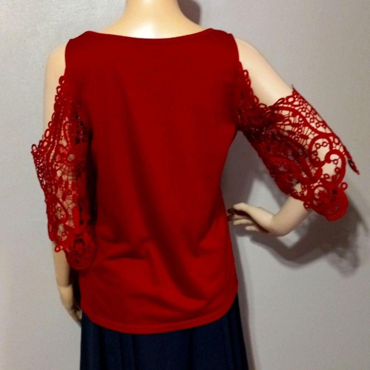 SHEIN red maroon cold shoulder tee with lace - Depop