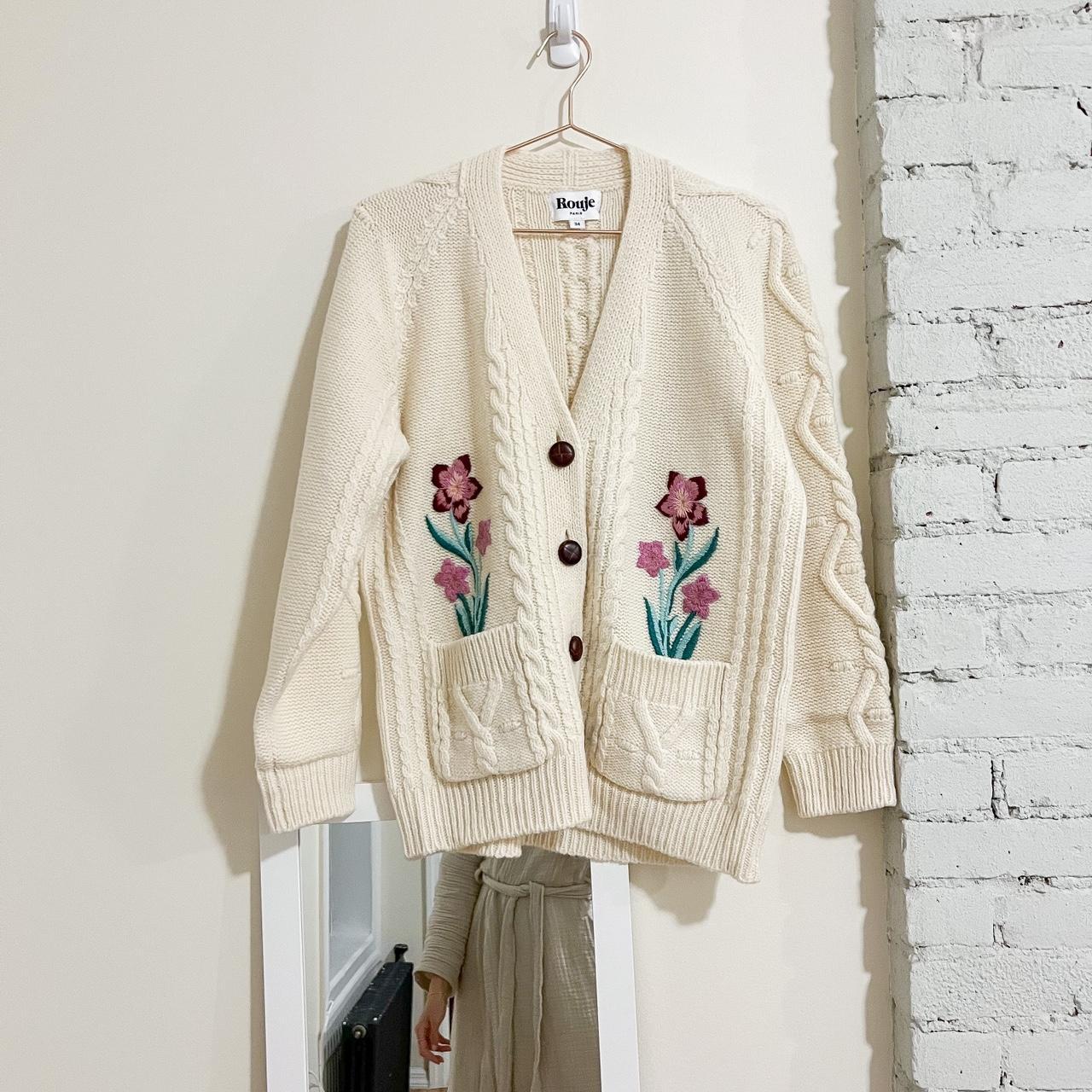 Rouje Gustave Floral Embroidered Wool Cardigan. 100%... - Depop