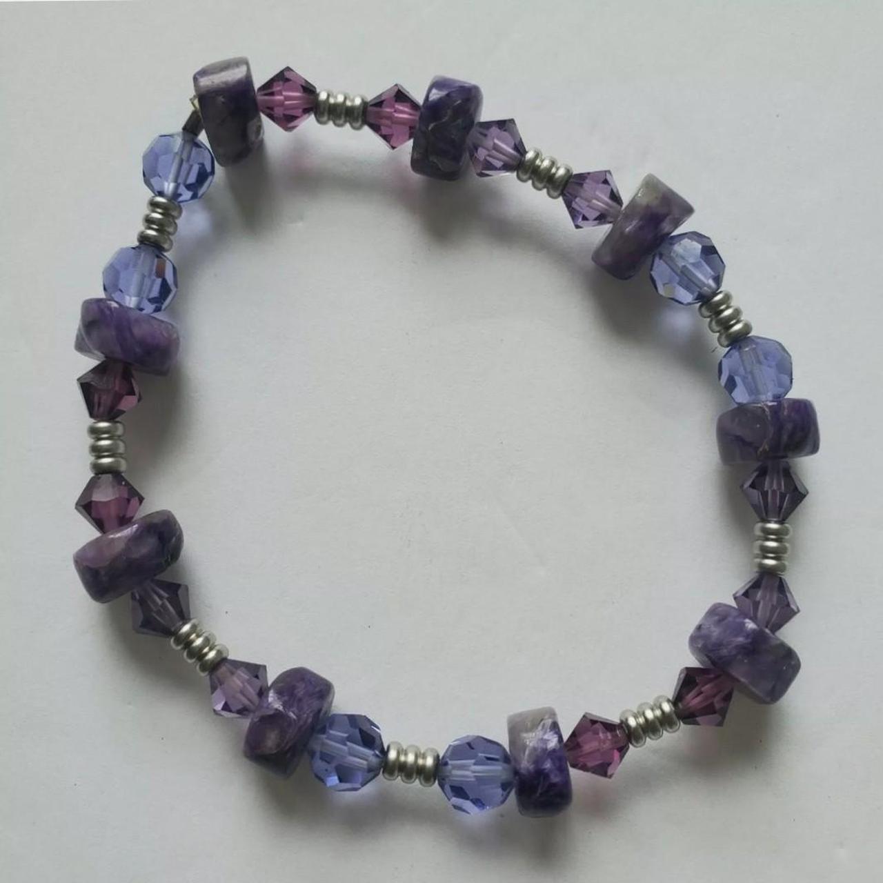 Bracelet Natural Gemstone Beads Amethyst And Acrylic - Depop