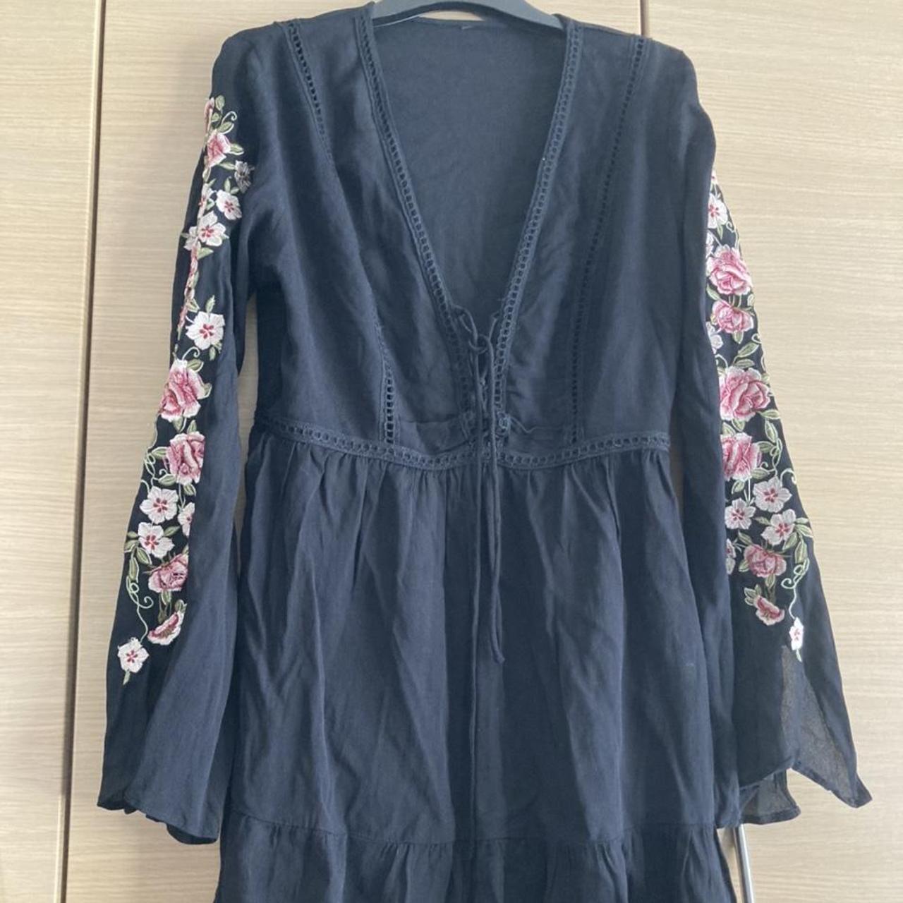 Beautiful thin black summer dress with embroidered... - Depop