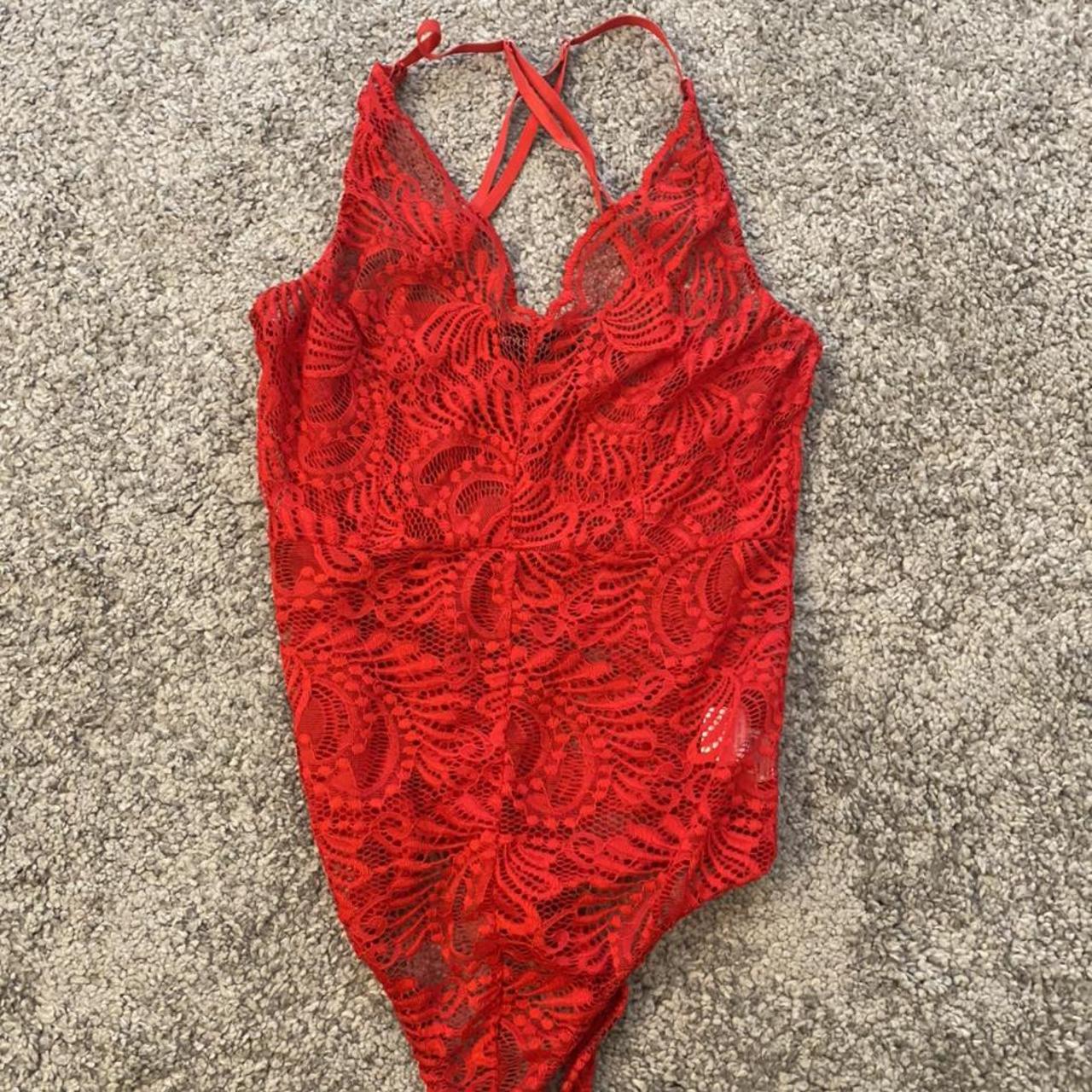 Gorgeous red lace bodysuit from PrettyLittleThing in - Depop