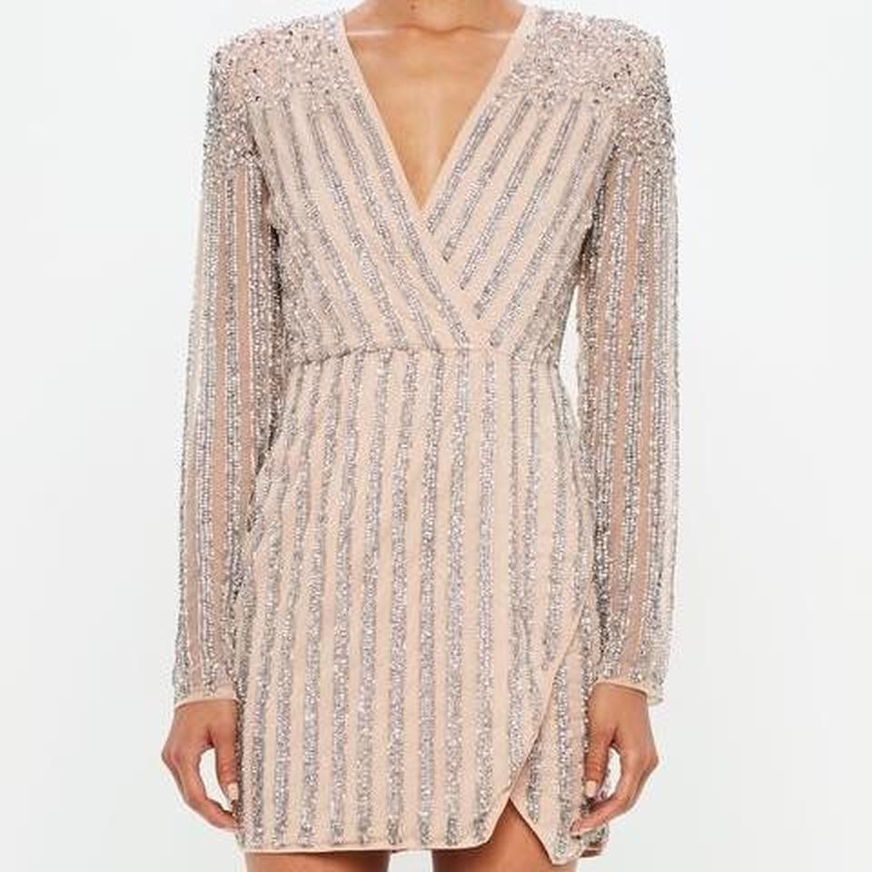 Carli Bybel x Missguided Nude Embellished Mini Dress... - Depop