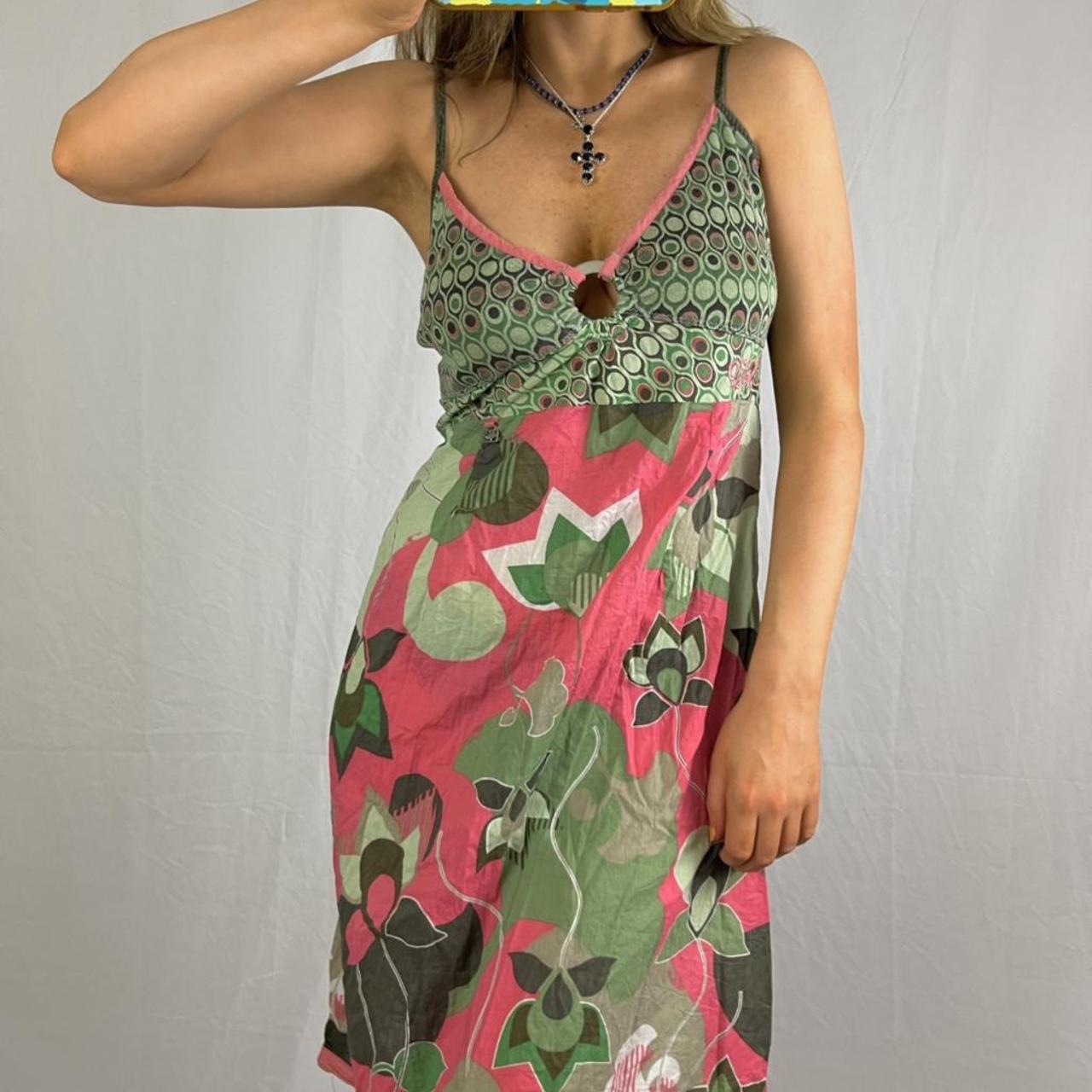 O'Neill Women's Green and Pink Dress | Depop