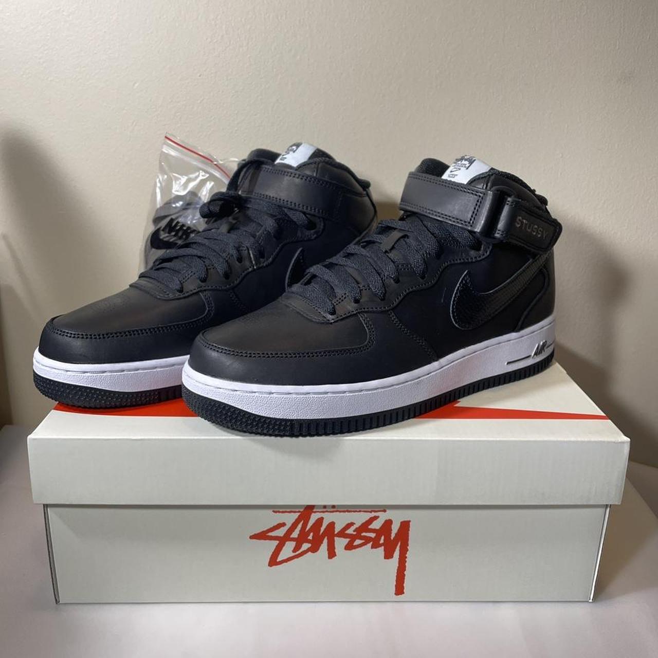 size 8 - Nike Air Force 1 Mid x Stussy Black... - Depop