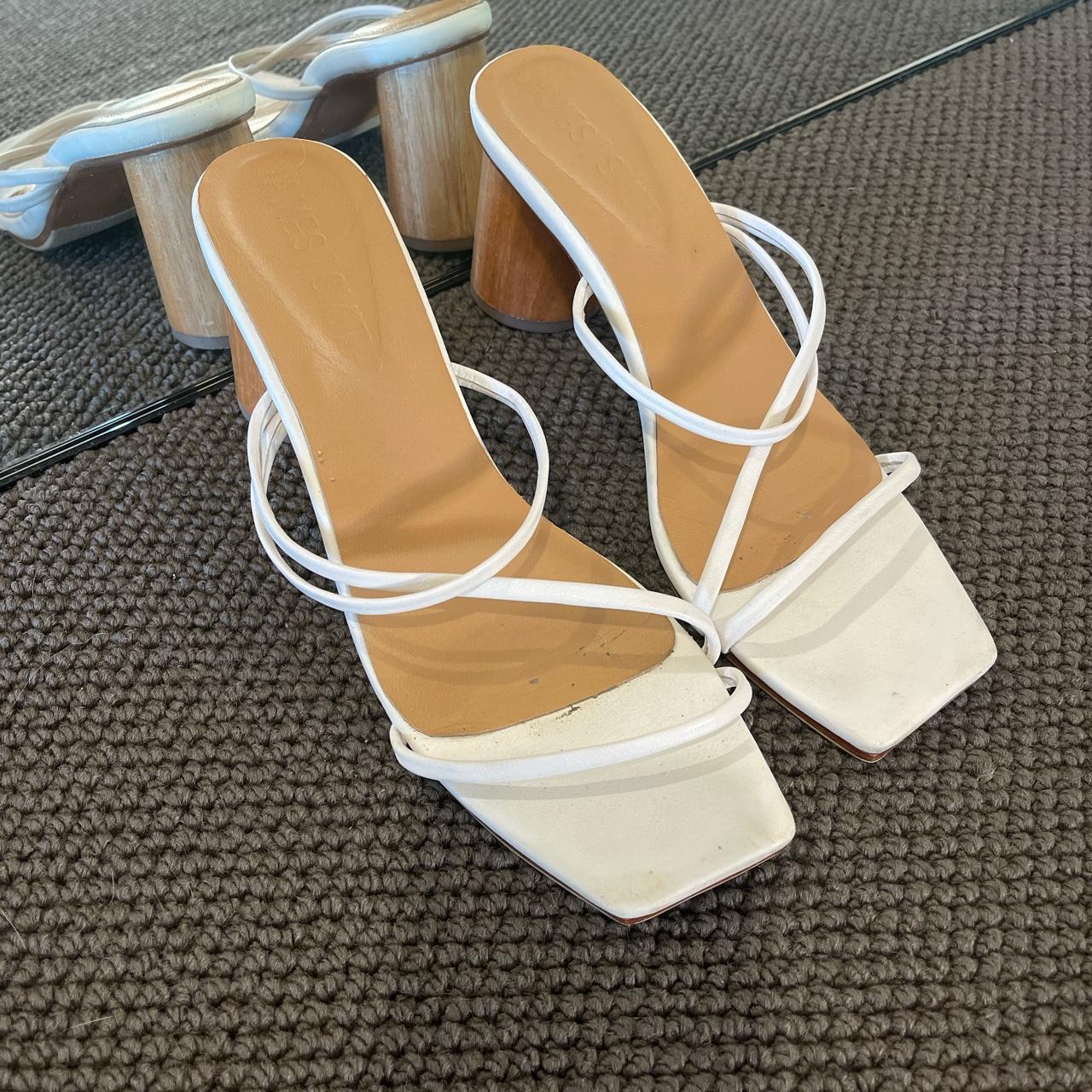 James Smith white leather sandals with wooden heel.... - Depop