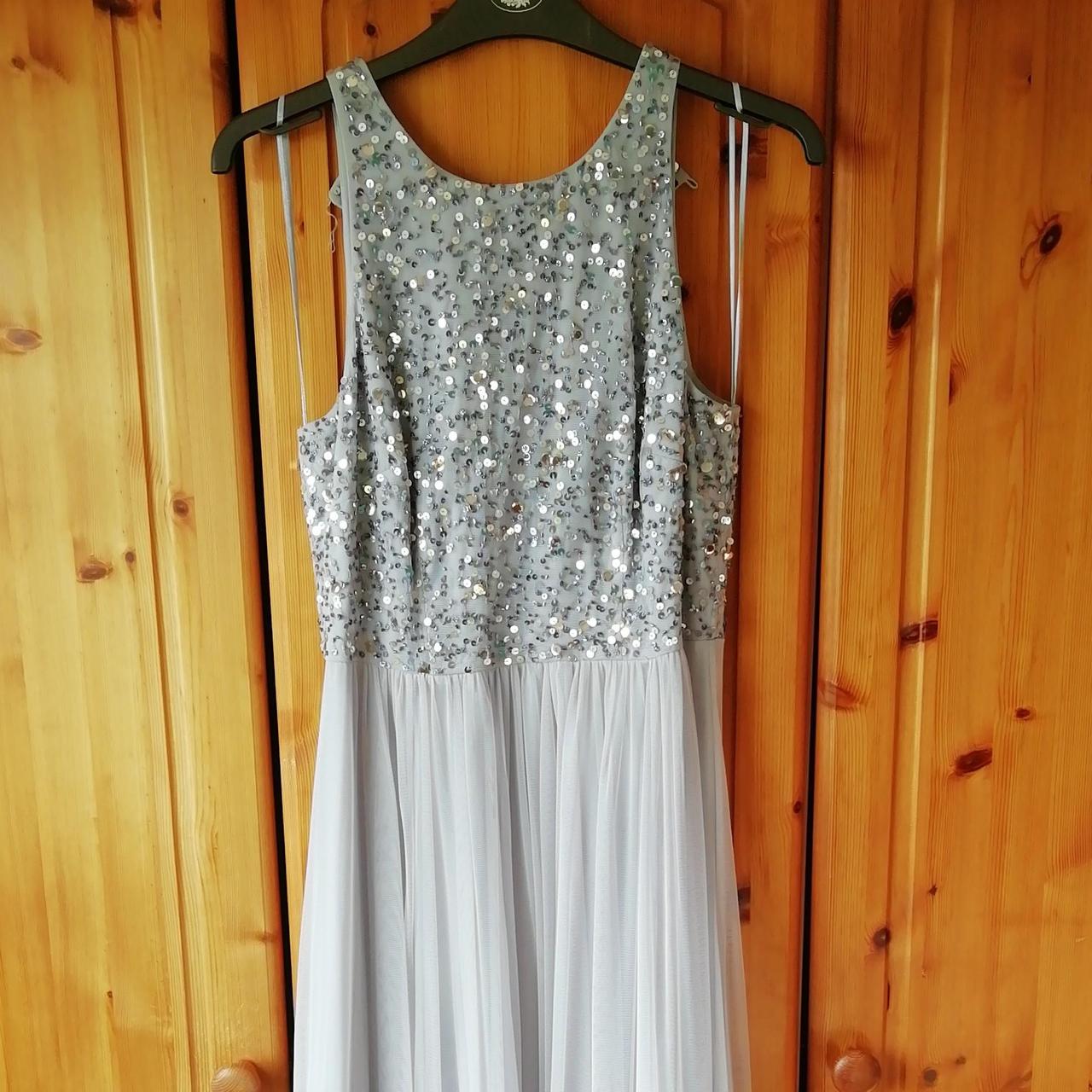Monsoon Silver Prom Dress, Size 8 High neck, floor... - Depop