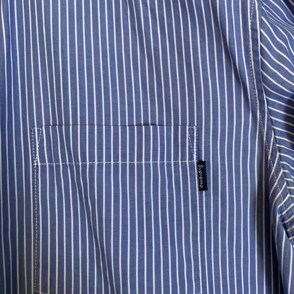SUPREME original striped button shirt - Blue and - Depop